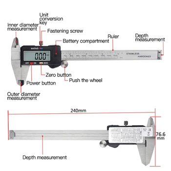 Electronice digitale etrier Instrument de Măsurare din Oțel Inoxidabil Digital Șubler cu Vernier 8 