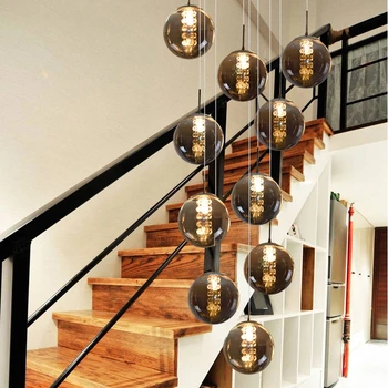 XL 1-5M minge de sticlă Pandantiv lumini pentru Scara bila neagra lampa spirală pandantiv lampă G4, scara a condus luciu hotel casa scării lamparas