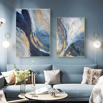 Abstract, Albastru, Nor Peisaj Arta De Perete Postere Si Printuri Stil Nordic Panza Pictura Imagine Pentru Casa Living Decorative