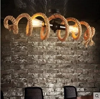 American Loft Epocă de Cânepă Frânghie Lumini Pandantiv Edison E27 Conducte de Apă de Plafon cu LED-uri Lampă de Agățat Restaurant, Bar de Cafea Decor Acasă