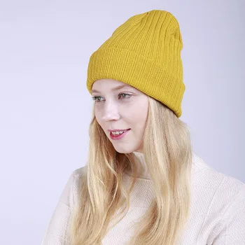 Femei culoare solidă tricot Beanie hat pentru femei Feminin cald de toamna iarna dungi Verticale capac pălărie de sex masculin