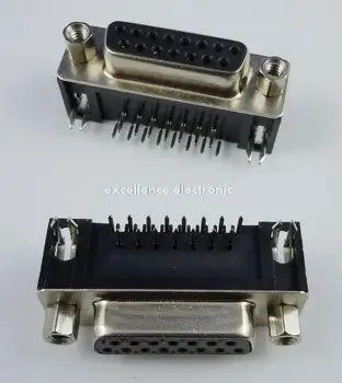 10 Buc D-SUB Unghi Drept cu 15 Pini de sex Feminin Port Serial 90 de Grade Conector PCB 2 Randuri DB15F Negru