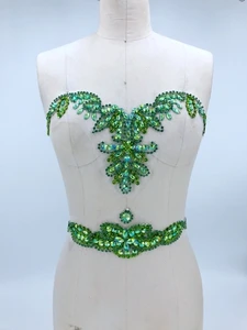 Manual coase pe pietre verzi aplicatiile pe plasă de cristale trim patch-uri 34*20cm&30*9cm pentru rochie DIY accesorii