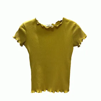 Vogue T Bluza Femei Ciufulit O-neck Maneca Scurta Bluza articole de Pasmanterie, pentru Pețiol Scurt Tee Topuri Moale și Elastic Femei Culturilor de Sus Tricou