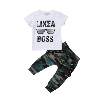 Citgeett Copilul Baieti Hip Hop Topuri Boss T-shirt, Pantaloni Camo Set Haine de Camuflaj de Vara Set de Haine de Moda