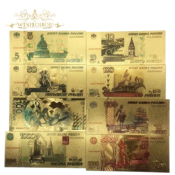8pcs/Lot Culoare Rusia Bancnote De 5 10 50 100 500 1000 5000 de Ruble Bancnote în 24K Placate cu False Bani de Hârtie Pentru Colectarea Și Cadou