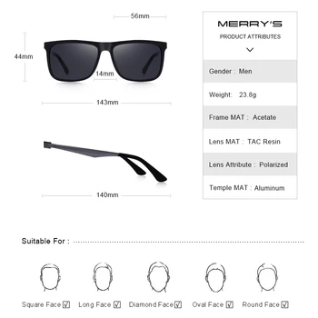 MERRYS DESIGN Bărbați Clasic Pătrat Pescuit Polarizate ochelarii de Soare Sport în aer liber Masculin Ochelari de Picioare din Aluminiu Protecție UV400 S8250N