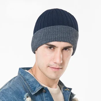 Mingjiebihuo Frumos temperament toamna și iarna moda noua lână pălărie bărbați în aer liber mozaic color plus cașmir pălărie tricot