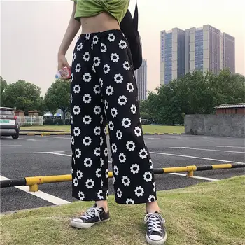 2019 Femei Kawaii Chic Ins Pantaloni Casual Flori Vrac Direct Pantaloni sex Feminin Drăguț Japonia Harajuku Butonului Pentru Femei