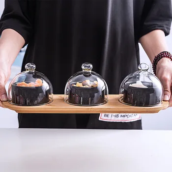 Japoneze Veselă Ceramică Neagră Desert Bol De Fructe Placă De Sticlă Familie De Creatie Capac Farfurie De Desert Fructe Uscate Tort Placa