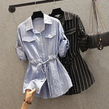 Plus Dimensiune 4xl Femeie Bluze Camasi cu Dungi Doamnelor Topuri Si Bluze 2020 Guler de Turn-down Blusas Mujer De Moda pentru Femei Tricou
