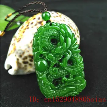 Verde Natural Hetian Sculptate în Jad Dragon de Piatră Pandantiv Colier Chineză Jadeit Bijuterii Farmec Reiki Amuleta Cadouri pentru Femei Barbati