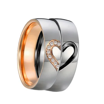 1 pereche Personalizate cubic zirconia inima pereche inele de nunta set pentru bărbați și femei black rose Alianța propunere de căsătorie deget inel