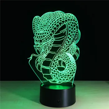 Șarpele Python 3D LED Lumina de Noapte În 7 Culori Reglaj iluzie Dormitor Lampa Veghe Copii Copil cadou de Craciun Nouă Ani