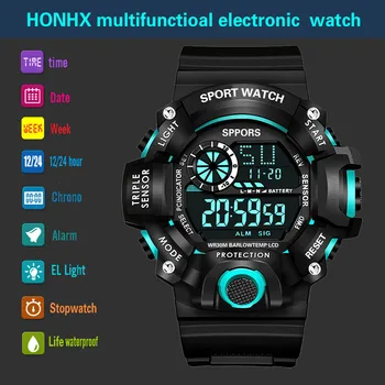 HONHX Multifuncțional Ceas de Lux Bărbați în aer liber Nu Impermeabil Ceasuri Sport Negru Data de Afișare Calendar Săptămână de Alarmă Montre Hombre