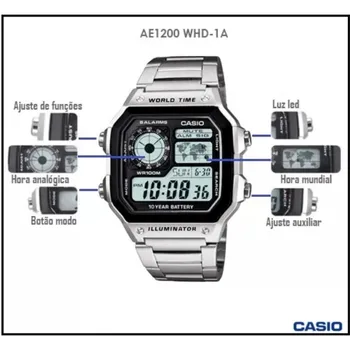 CASIO AE-1200WHD-1AV Iluminator bărbați ceas de 10 ani baterie Timp Lume Lume Timp de 10 ani baterie de iluminat curea din otel