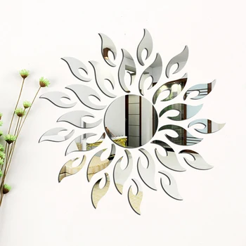 Oglindă 3D Soarele Arta, Autocolant Perete Amovibil Acrilice DIY Murală Decal Cameră de Decorare de Perete pentru Camera de zi în Oglindă Autocolant