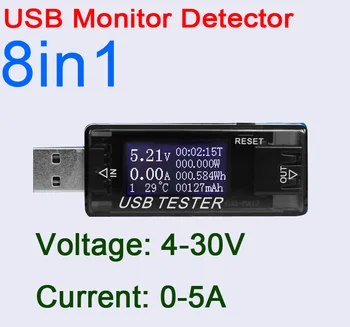 8in1 USB Monitor Detector Tester Capacitate Tensiune Curent de Distribuție de putere temperatura Watt 4-30V 0-5A Taxa Digital LCD 12v
