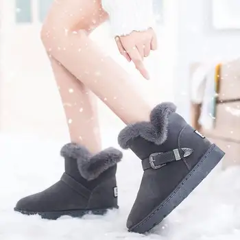 2020 primăvară la modă blană cizme femei de iarna cizme de zapada plat catarama rotund toe doamnelor pantofi de cald