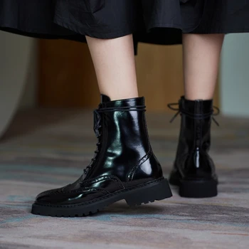 2020 iarna vintage pantofi brogue sculptate Chelsea cizme rotund toe cu toc mic martens cizme din piele ghete pentru femeie