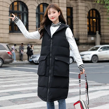 2020 Iarna Vesta Femei cu Gluga Solidă fără Mâneci Plus Dimensiune Grosime Parka Femeie coreeană Stil Liber Casual Gros Geaca de Femei
