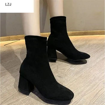 LZJ 2019 Cizme de Iarna Design de Brand Glezna Cizme ață de Cusut Pantofi Femei Culoare Solidă Cauciuc rezistent la apa Apartamente Femei Cizme 35-39