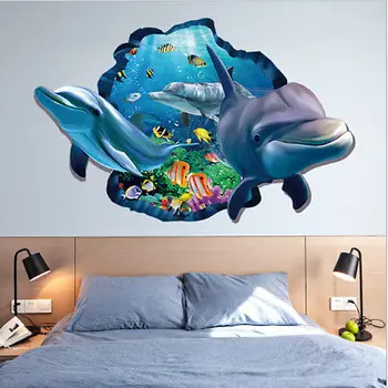 3 D Autocolante de Perete Blue Dolphin Detașabil DIY Arta Murală din PVC 3D Delfin Autocolante de Perete pentru camera copii decor