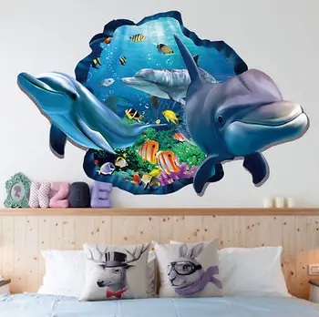 3 D Autocolante de Perete Blue Dolphin Detașabil DIY Arta Murală din PVC 3D Delfin Autocolante de Perete pentru camera copii decor