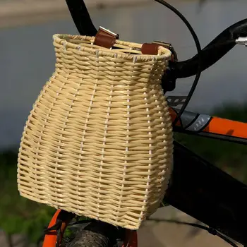 Retro Țesute Bicicleta, Coșului Față De Ghidon De Bicicletă Sticla Pentru Copii Fata Depozitare Biciclete Coș Cu Curele Din Piele Accesorii Pentru Biciclete