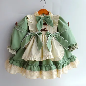 1 2 3 4 5 6 Ani Fete Rochie De Crăciun 2020 Copii Fete Maneca Lunga Printesa Vintage Verde Lolita Șorț Rochie Toamna Iarna