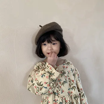 Copii de Toamna Fete Noi Stil coreean Florale si Rochiile de Catifea Copii Sugari Îmbrăcăminte de Iarnă Toddler Girls Aline Rochii Tinuta