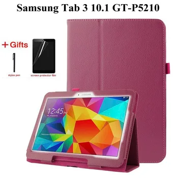 Flip-Protectie Mata Litchi Piele PU Caz Pentru Samsung Galaxy Tab 3 10.1 inch P5200 P5210 P5220 GT-P5200 Tableta caz+Film+Pen