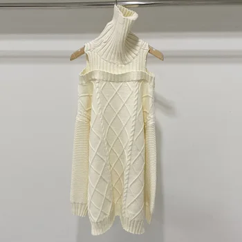 Moda De Pe Umăr Rochie Pulover Pentru Femei De Iarnă Guler Elastic Mare Poftă De Mâncare Tricotate Rochie De Femeie Dintr-O Bucata De Tricot Rochie Mini Lady