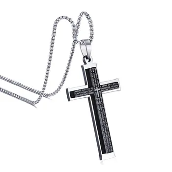 ZORCVENS Unisex din Otel Inoxidabil Espana Biblia Rugăciune Colier Pandantiv Cruce pentru Barbati Femei Negru 24 inch Lanț