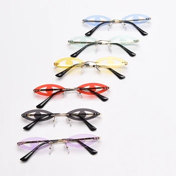 Peekaboo fara rama amuzant ochelari de soare vintage oval petrecere, accesorii de moda pentru femei ochelari de soare pentru barbati fără ramă forma ochilor metal