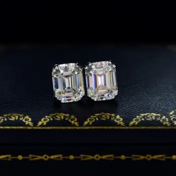 Smarald tăiat 3ct Diamond Piatră prețioasă Stud Cercel Reale 925 de Bijuterii de argint Logodna Nunta Cercei pentru Femei barbati