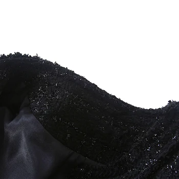 Negru sacou de tweed în secțiunea lung 2020 toamna/iarna mantou pentru Femei geacă de Haute Couture doamnelor haina