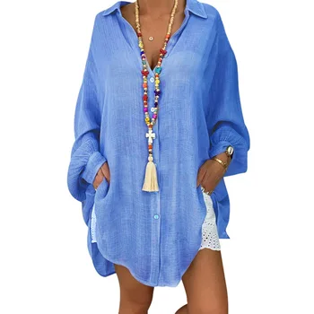 Plus Dimensiunea Lenjerie De Pat Din Bumbac Pentru Femei Topuri Si Bluze Cu Maneca Lunga Rândul Său, În Jos Guler Feminin Tunică De Plajă Subțire De Toamnă Tricouri Casual Blusas