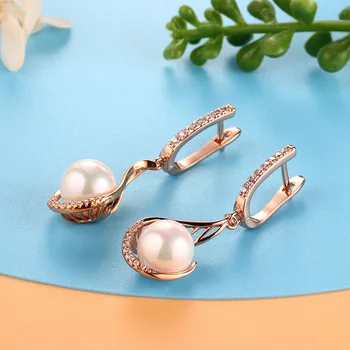 HUADIE femei cercei cu perle. Lung picătură cercei cu perle albe în formă de coajă. Bijuterii 2021