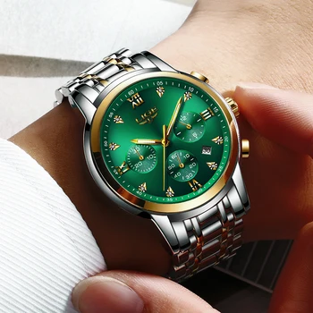 LIGE Bărbați Ceasuri de Moda de Aur Verde din Oțel Inoxidabil rezistent la apă Ceas Sport Barbati Top Brand de Lux Data de Cuarț Cronograf 2020 Nou