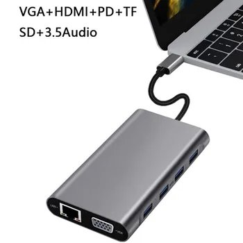 Multifuncțional 11 In 1 Stație de Andocare 4K de Tip C HUB Adaptor USB 3.0, VGA, RJ45 PD Docking Station Încărcare Rapidă Pentru Laptop