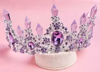 7cm Mare Coroana de Cristal Violet Petrecere de Nunta Concurs de Bal Tiara Cercei Set Ac de Păr Mireasa Accesorii Femei