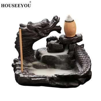 HOUSEEYOU Refluxul Arzător de Tămâie Titularul Cascada Ceramice Dragon Cădelniță Cuptor Stick Sta + 10buc Tămâie Conuri de Decor Acasă