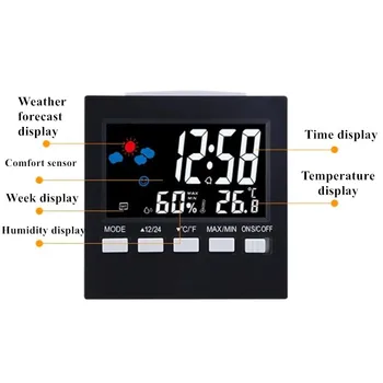 LCD Color Digital Ceas cu Alarmă de Temperatură și Umiditate de Control Vocal de Amânare Lumina de Noapte Prognoza Meteo Ecran Ceas cu LED-uri