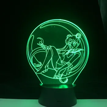 Sailor Moon 3D Lampa LED 16 Culori Schimbă Lumina de Noapte Rece Fata de Copii Decorare Dormitor Cadou de Control de la Distanță Jucărie Anime lumina