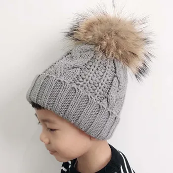 2018 Copii De Catifea Cald Fleece Interior Căciuli De Iarnă Pălării Pentru Copii Real Blană De Raton Pălăria Băieți Fete Pac Chelioși