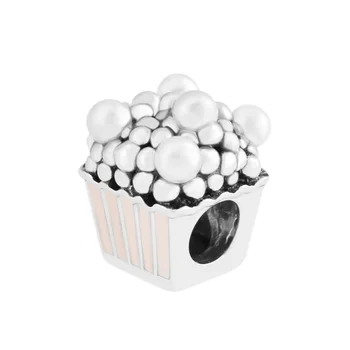 925 de Bijuterii de Argint Popcorn Delicios Farmec, Roz Pal Email pentru a se Potrivi Brand de DIY Brățară Pentru Femei Bijuterii