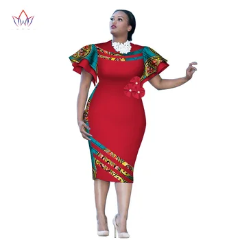 Personalizate African Print ClothingRuffle Maneca Genunchi Rochie de Vara Femei Plus Dimensiune Rochii de Partid din Africa de Îmbrăcăminte 6XL BRW WY2409