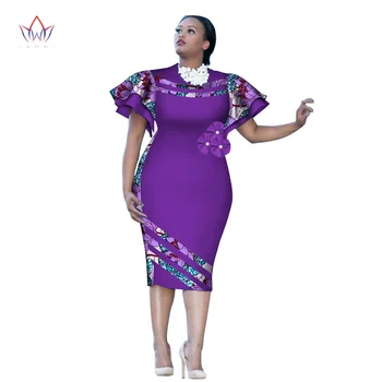 Personalizate African Print ClothingRuffle Maneca Genunchi Rochie de Vara Femei Plus Dimensiune Rochii de Partid din Africa de Îmbrăcăminte 6XL BRW WY2409