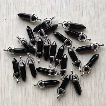 Moda naturale Obsidian negru stâlp de Piatră Punct pendul pandantive pentru a face bijuterii 24buc/lot en-Gros